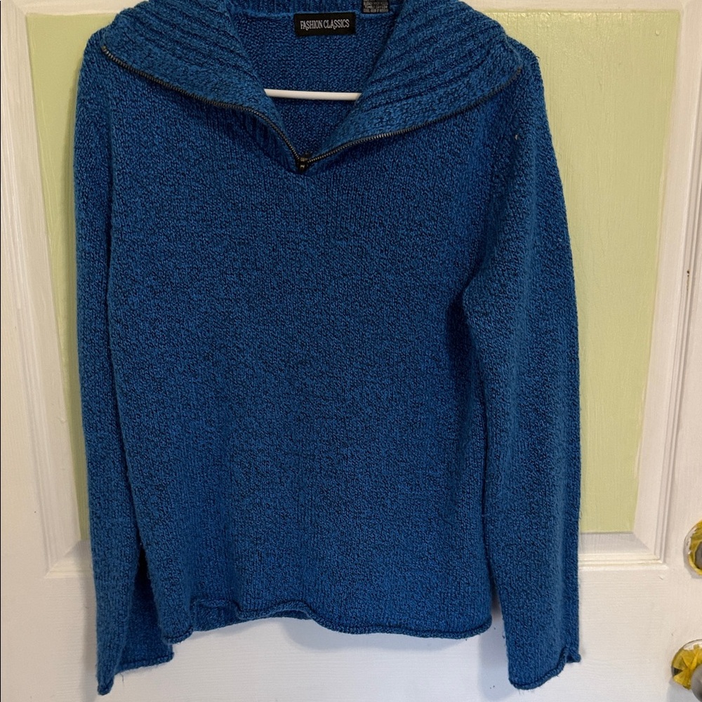 Fashion Classics Blue Knit Quarter-Zip Sweater